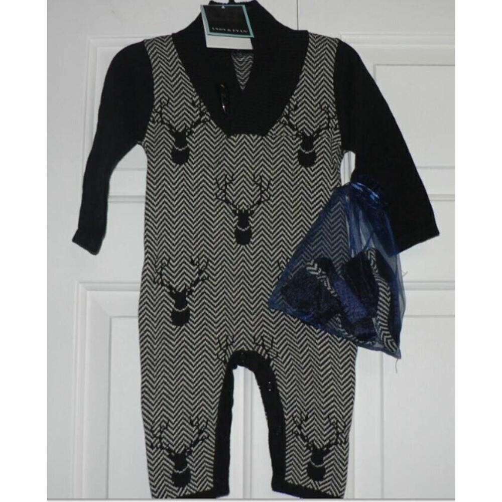 Andy & Evan Baby Boy Shawl Collar Playsuit/Booties Black/White‎ 6-9 mth MSRP $59